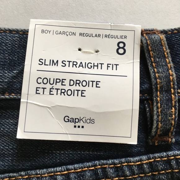 Boys Gap Kids Denim Jeans Slim Straight Adjustable Waist Blue Sz 8 Dark Wash NWT - Picture 6 of 16